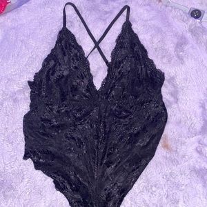 black halter cross tie back sheer mesh one piece lingerie